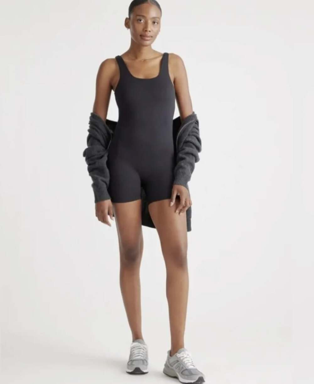 Quince Ultra-Form Short One Piece Tank Jumpsuit Black M Yoga Activewear Romper